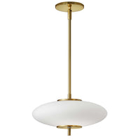 Luminaire suspendu Maddie de Dainolite en verre blanc opale, avec fini laiton vieilli et ampoule à DEL de 16 W