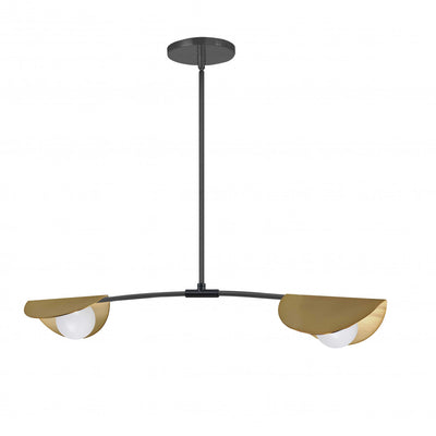 Dainolite Emma 2 Light Horizontal Pendant Matte Black/Aged Brass Finish White Glass Lamp|Luminaire suspendu horizontal Emma de Dainolite en verre blanc, avec fini noir mat et laiton vieilli, et 2 ampoules