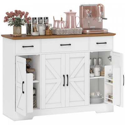 Farmhouse Sideboard with Soft-Close Hinges, Kitchen Buffet Cabinet, White