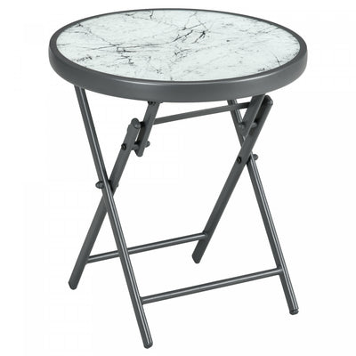 Outsunny 18" Outdoor Folding Table With Tempered Glass Top, White