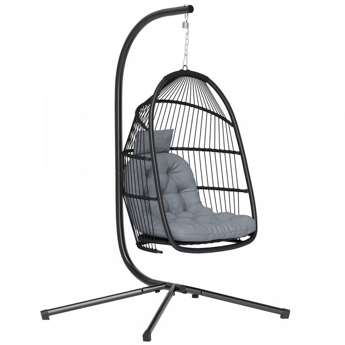 Outsunny Chaise Suspendue avec Support, Chaise Hamac, Gris Fonce