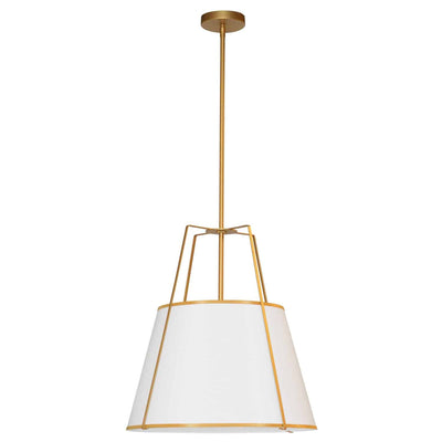 Dainolite Trapezoid 3 Light Pendant Trapezoid Gold/White Shade White Fabric Diffuser Lamp|Luminaire suspendu Trapezoid de Dainolite avec abat-jour trapézoïde doré et blanc qui diffuse la lumière, tissu blanc et 3 ampoules