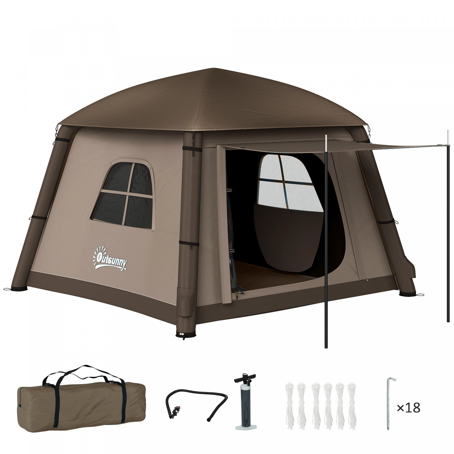 une tente de camping Outsunny Tente De Camping Gonflable, Tente Glamping 2 Places, Kaki
