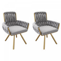 Chaises de salle a manger pivotantes Timothy en velours avec revetement capitonne et pieds en metal, lot de 2, gris