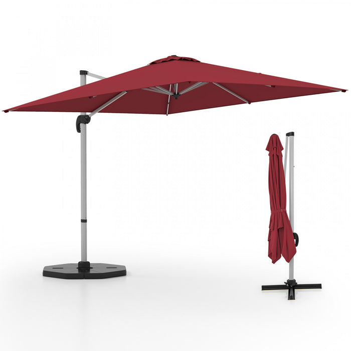 Costway Parasol d'exterieur a bras articule 10 pieds en aluminium suspendu deporte, avec rotation a 360° Rouge
