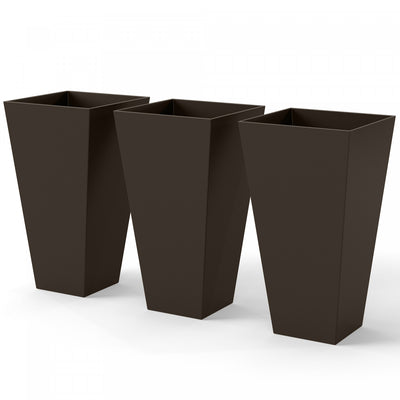 Outsunny 28" Tall Plastic Planters, Set of 3 Garden Flower Pots, Brown