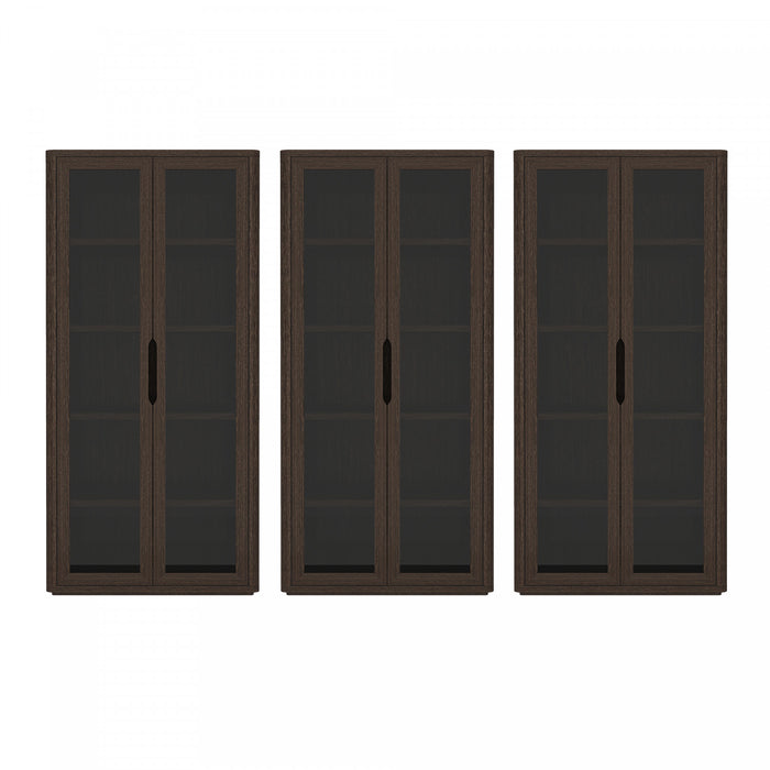 Armoire bibliotheque moderne Rivington 38\" en noyer - Ensemble de 3