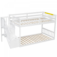  Lit superpose Liam au sol avec echelle et rangement, simple sur simple, blanc