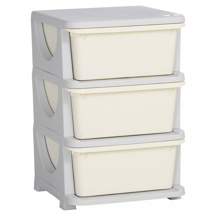 Qaba Organiseur De Jouets Pour Enfants Avec 3 Bacs De Rangement Blanc Creme