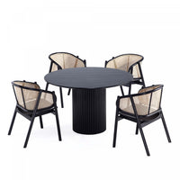  Ensemble de salle a manger chic industriel moderne Hathaway et Versailles 5 pieces, noir et naturel