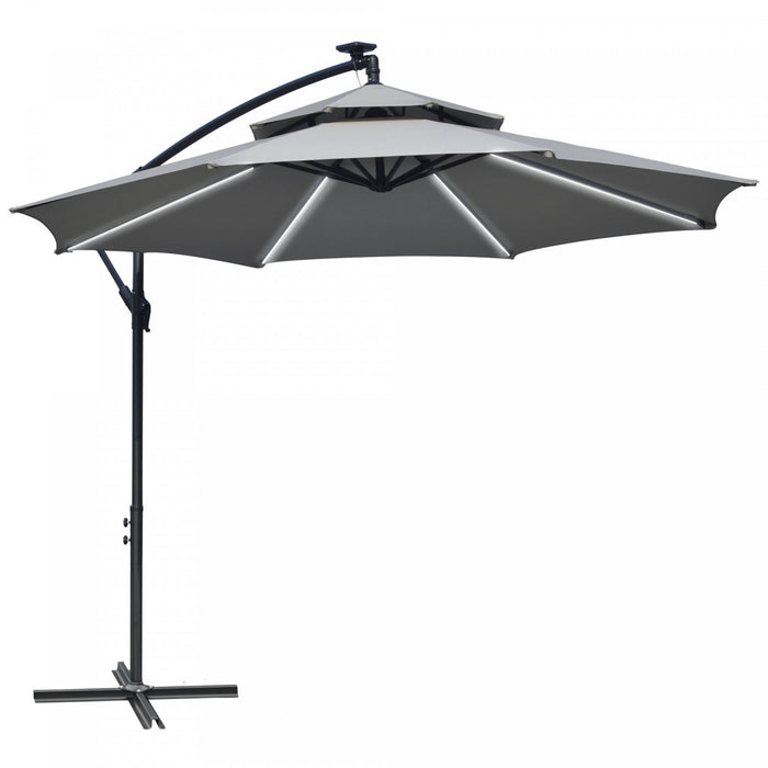 Outsunny Parasol A Energie Solaire De 10 Pi Avec Manivelle Et Base Croisee