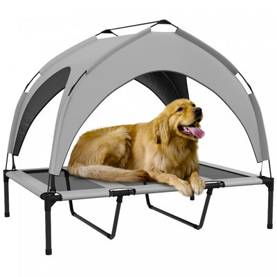 Pawhut Elevated Dog Bed With Canopy, Cooling Dog Cot Bed For Camping, Portable Raised Pet Cot With W|Pawhut Lit Sureleve Pour Chien Avec Auvent, Lit Rafraichissant, Lit Sureleve Portable Avec Maille Re