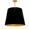Grand luminaire suspendu de Dainolite avec très grand abat-jour cylindrique effilé noir et doré, et 1 ampoule