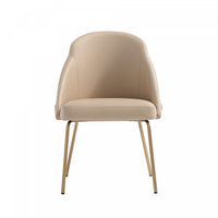 Chaise de salle a manger moderne Gracie en metal et cuir vegetalien, coloris beige et or
