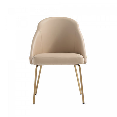 Gracie Modern Metal Vegan Leather Dining Chair in Tan and Gold | Chaise de salle a manger moderne Gracie en metal et cuir vegetalien, coloris beige et or