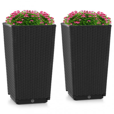 Costway 2pcs Outdoor Wicker Flower Pot 22.5"tall Planters With Drainage Hole Black