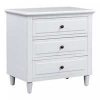 U_Style Table de Nuit Peinte 28 po avec 3 Tiroirs a Glissiere Douce et Pieds en Bois de Caoutchouc, Blanc