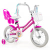 Costway 14\" Velo Pour Enfants Avec Roues D'entrainement Poupee Siege Panier Streamers Frein A Main Rose