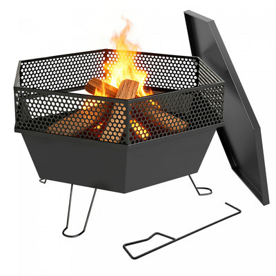 Outdoor Fire Pit with Fire Poker, Foldable Wood Burning Firepits, Black