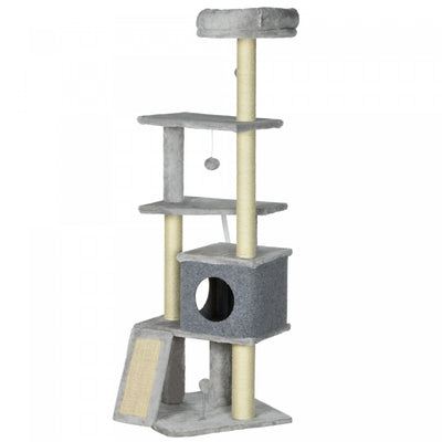 Pawhut 57.5" Cat Tree With Scratching Posts, Cat Tower With Cat Condo, Bed, Perches, Toys, Ramp, Cat|Pawhut Arbre A Chat De 57.5" Avec Griffoirs, Grande Tour Pour Chats D'interieur Avec Lit, Maison, Jo