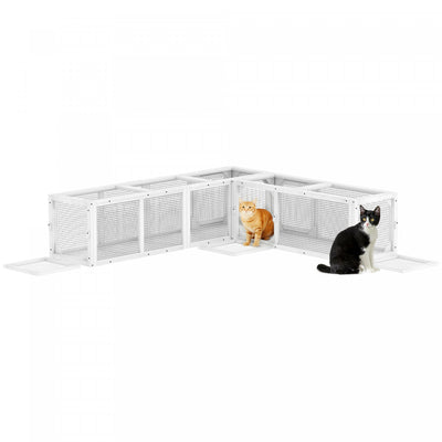 PawHut Cat Tunnel, Outdoor Cat Enclosure with Combinable Design, 8 Doors, 98" Kitty Toys for Puppy, Pet, House, Window, Cage, White