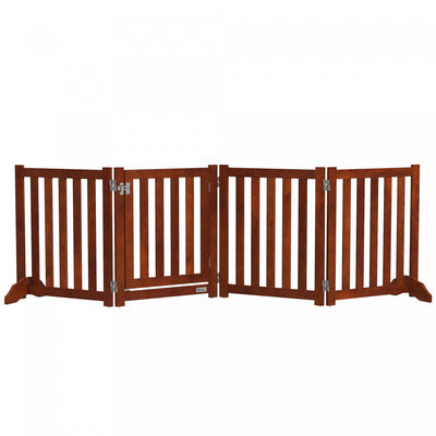 Pawhut Foldable Dog Gate With Door, 4 Panels Freestanding Pet Gate With Support Feet Indoor Playpen |Pawhut Porte Pliable Pour Chien Avec Porte, 4 Panneaux Porte Pour Animaux De Compagnie Autoportante