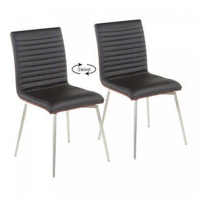 LumiSource Mason Black Faux Leather Contemporary Dining Accent Chair with Swivel - Set of 2|Chaise d’appoint de salle à manger pivotante contemporaine Mason en similicuir noir - ensemble de 2