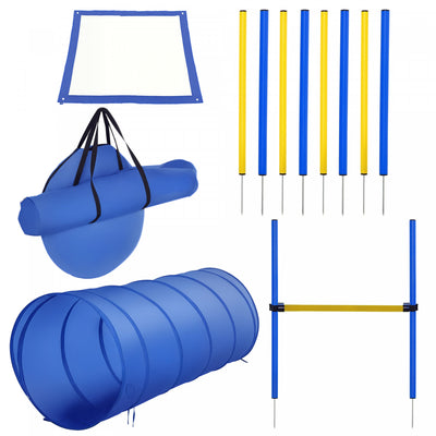 PawHut Dog Agility Starter Kit Pet Outdoor Exercise Training Set Tunnel 8 Weave Poles High Jumper