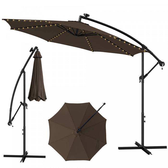 Costway Parasol deporte cantilever 10FT 112 LED solaire avec manivelle et inclinaison pour exterieur