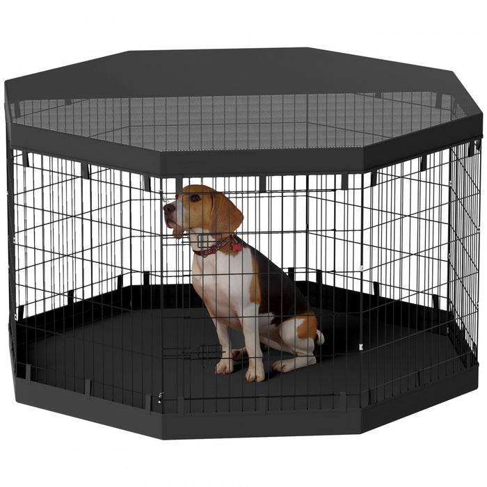 Pawhut Parc Pour Chien, 8 Panneaux Pliables, Coussin Impermeable, Couverture Superieure Resistante Au Soleil, Cloture 36\" De Haut Pour Chiens Et Animaux De Taille Moyenne Et Petite