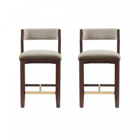  Tabouret de comptoir moderne en bois Patricia avec revetement en lin - Lot de 2