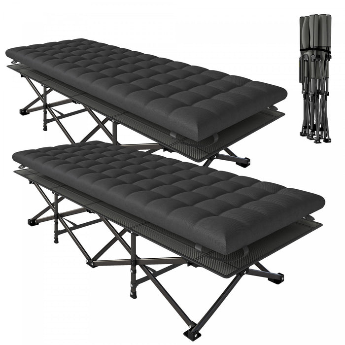Outsunny Lot de 2 lits de camping avec matelas, lits pliants extra-larges de 80 cm, noir