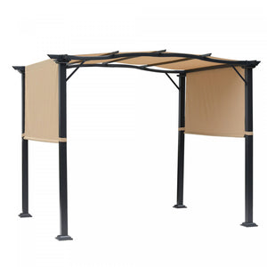 Gazebo De Jardin Pour Pergola Retractable Exterieur De 9 Pi X 8 Pi Avec Deux Auvents Lateraux Reglables Pare-soleil Au-dessus De L'arriere-cour Couverture D'auvent De Jardin Kaki