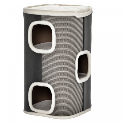 PawHut 4-Story Barrel Shaped Cat Condo, 29" Large Cat House for Indoor with Scratching Surface, Removable Soft Top Plush Bed, 3 Hideaways, Kitty Cave Bed Furniture for Kittens