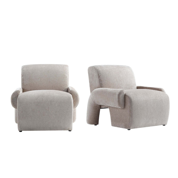 Fauteuil lounge en chenille beige style mid-century modern Verandah - Lot de 2