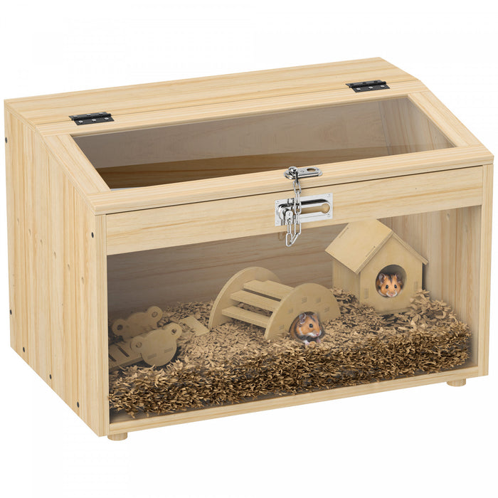 22\"l Hamster Cage With Hut, Seesaw, Ladder, Natural Wood