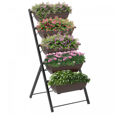 Outsunny 5-tier Raised Garden Bed With 5 Planter Boxes, Outdoor Plant Stand Grow Containers With Lea|Outsunny Jardin Sureleve A 5 Niveaux Avec 5 Bacs A Plantes, Bacs De Culture Pour L'exterieur Avec Tr