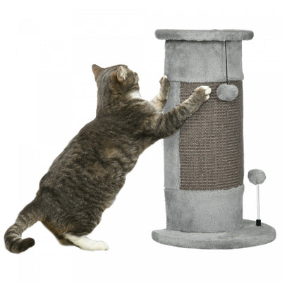 Pawhut 23" Cat Scratching Post, Cat Scratcher With Play Balls, Scratch Post With Smooth Plush, Sisal|Pawhut Arbre A Chat 23", Griffoir Pour Chat Avec Balles De Jeu, Poteau A Gratter Avec Peluche Lisse,