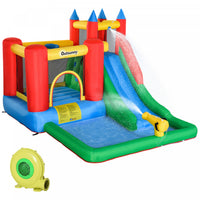 Outsunny Kids Bounce Castle House Gonflable Trampoline Slide Water Pool Gun Panier Mural D'escalade