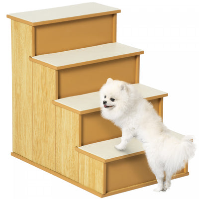 Pawhut Pet Stairs Dog Steps For High Bed, 4 Levels Dog Stairs For Car, Wooden Cat Ladder With Non-sl|Pawhut Marche Escaliers 4 Niveaux En Bois Chien Pour Animaux De Compagnie Pour Lit Haut, Echelle De