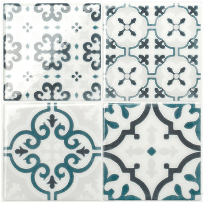 Smart Tiles Peel and Stick 4-Sheet 9 x 9 Backsplash - Vintage Marino|Dosseret Smart Tiles peler et coller 9 x 9, 4 feuilles - Vintage Marino