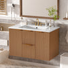 Aiden meuble de salle de bain mural 36 pouces avec rangement a fermeture douce et vasque en ceramique, bois