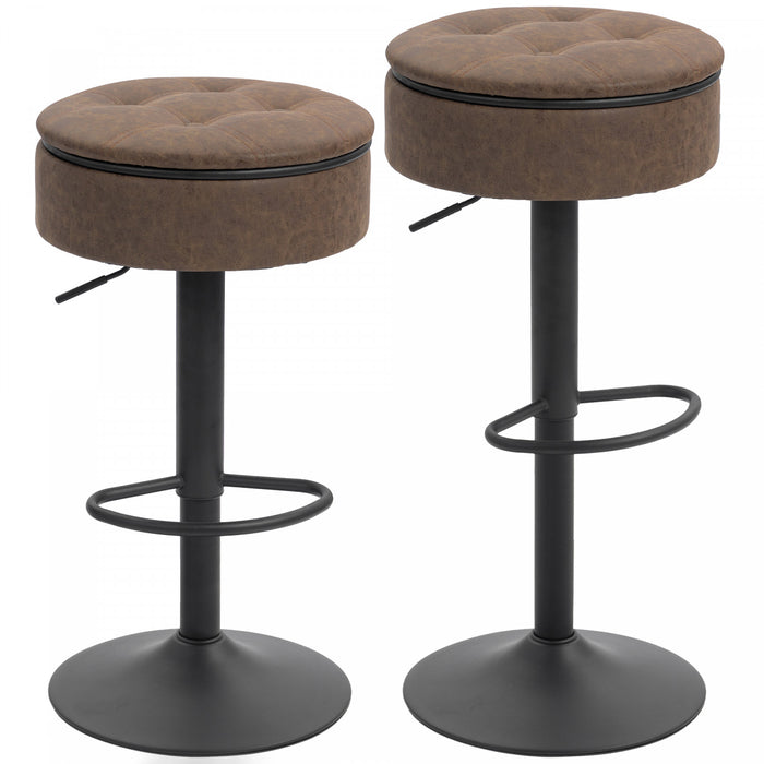 HOMCOM Lot de 2 tabourets de bar, pivotants avec rangement, marron