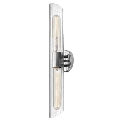 Dainolite Samantha 2 Light Vanity Light Tall Polished Chrome Clear Fluted Glass Lamp|Grande lumière de coiffeuse Samantha de Dainolite en verre cannelé transparent, avec fini chromé poli et 2 ampoules
