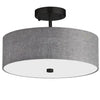 Plafonnier semi-affleuré Everly de Dainolite avec abat-jour gris, fini noir mat et 3 ampoules