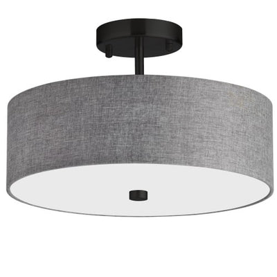 Dainolite Everly 3 Light Semi-flush Mount Matte Black Grey Shade Lamp|Plafonnier semi-affleuré Everly de Dainolite avec abat-jour gris, fini noir mat et 3 ampoules
