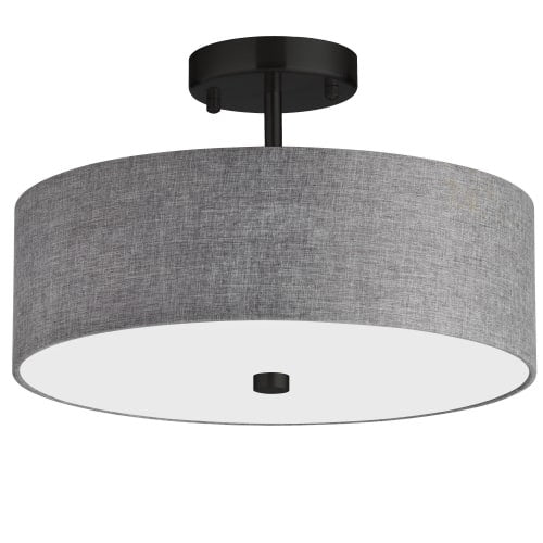 Plafonnier semi-affleuré Everly de Dainolite avec abat-jour gris, fini noir mat et 3 ampoules