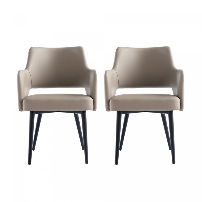 Fauteuil moderne Tremont en cuir vegetalien avec accoudoirs en metal, taupe - Lot de 2
