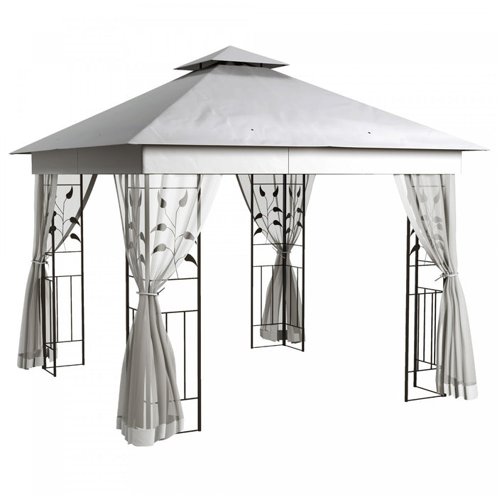 Outsunny Gazebo De Terrasse 10'x10', Auvent De Gazebo Exterieur, Gris Clair