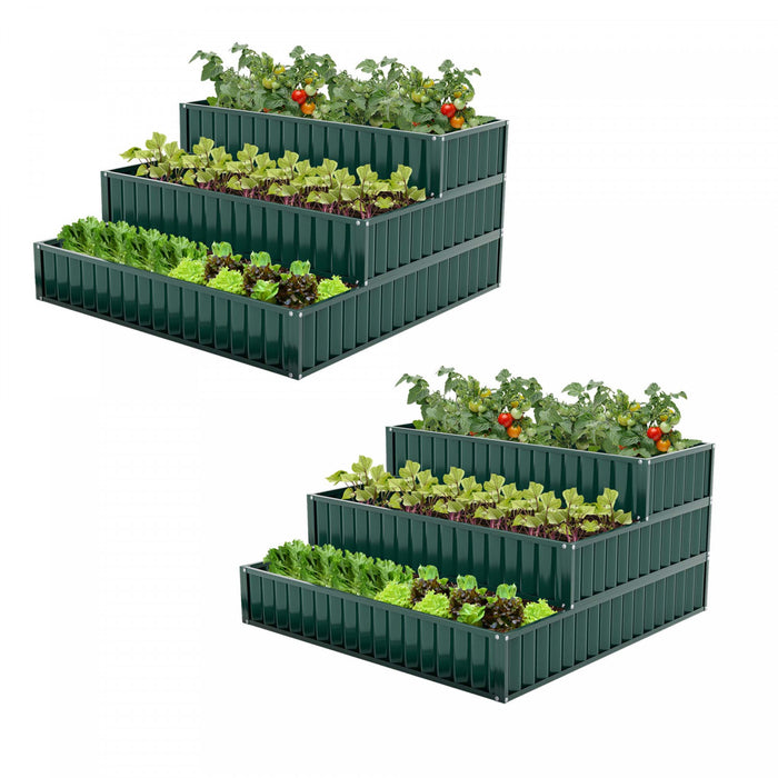 Lit De Jardin Eleve De 3 Niveaux De Costway 2 Pcs, Boite De Planteur Exterieure Elevee De Metal De 47 Po X 47 Po X 24 Po Vert